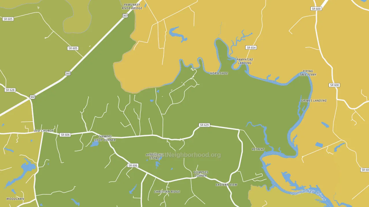 Map of the best neighborhoods in the Old Church area, with better matches in green and worse matches in red