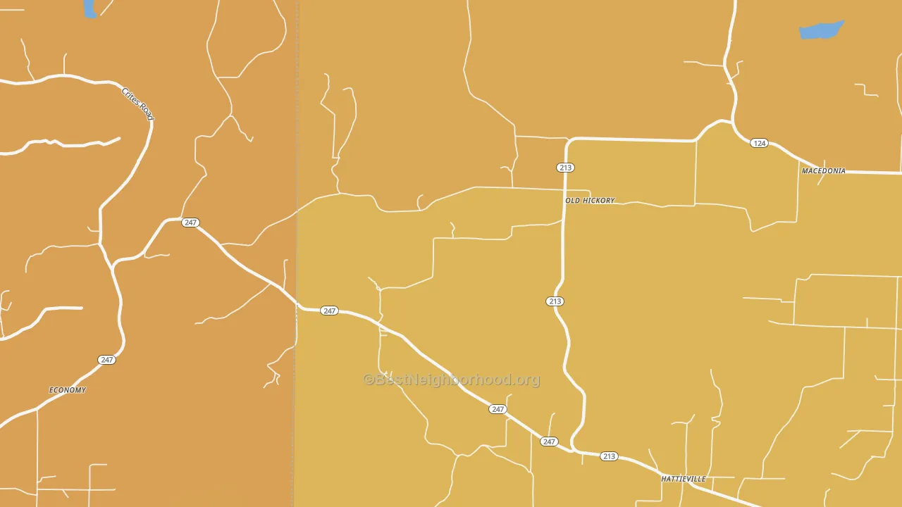 Map of the best neighborhoods in the Old Hickory area, with better matches in green and worse matches in red