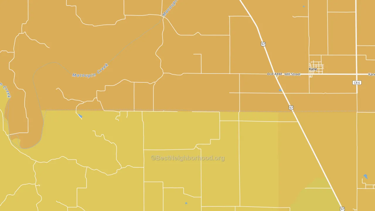 Map of the best neighborhoods in the Old Kane area, with better matches in green and worse matches in red