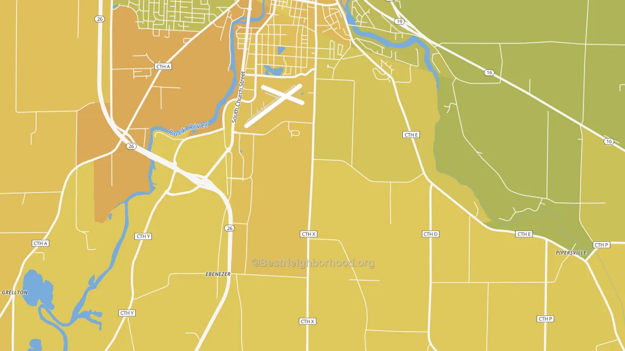 Map of the best neighborhoods in the Old Lebanon area, with better matches in green and worse matches in red