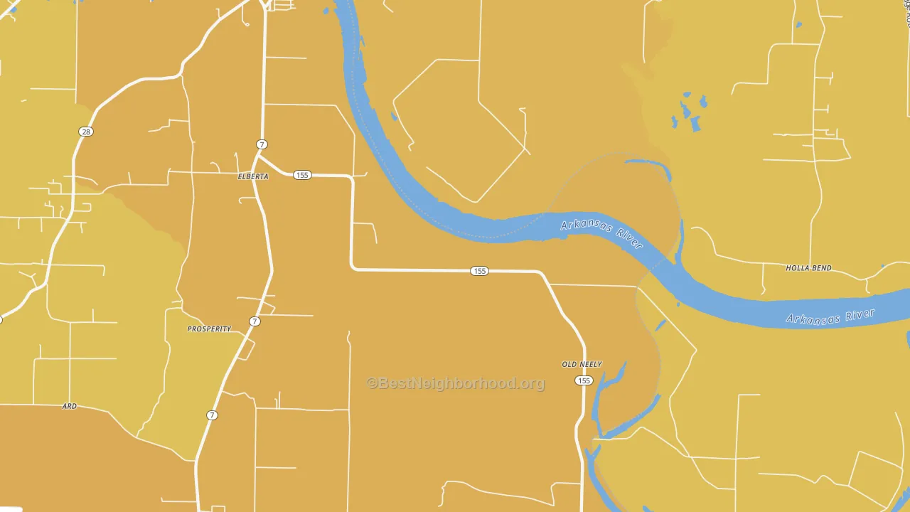 Map of the best neighborhoods in the Old Neely area, with better matches in green and worse matches in red