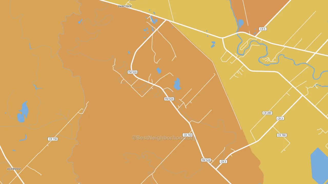 Map of the best neighborhoods in the Old Ocean area, with better matches in green and worse matches in red