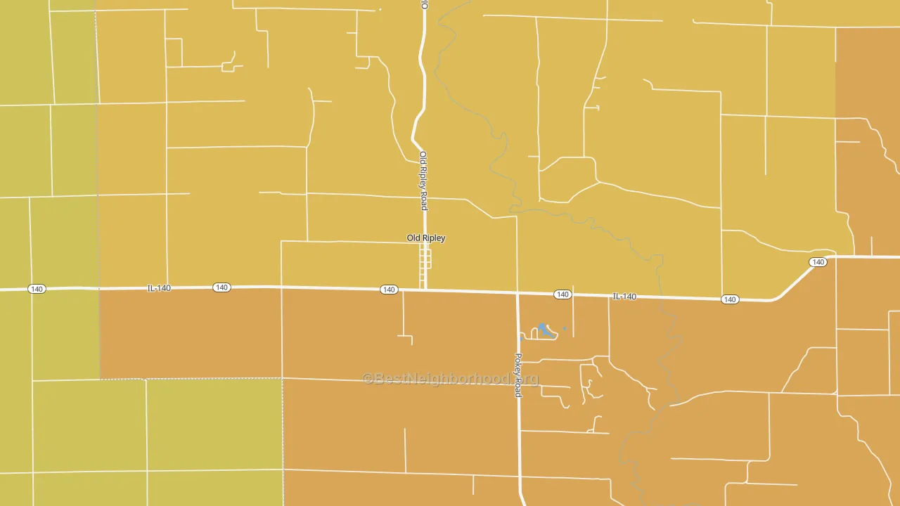 Map of the best neighborhoods in the Old Ripley area, with better matches in green and worse matches in red