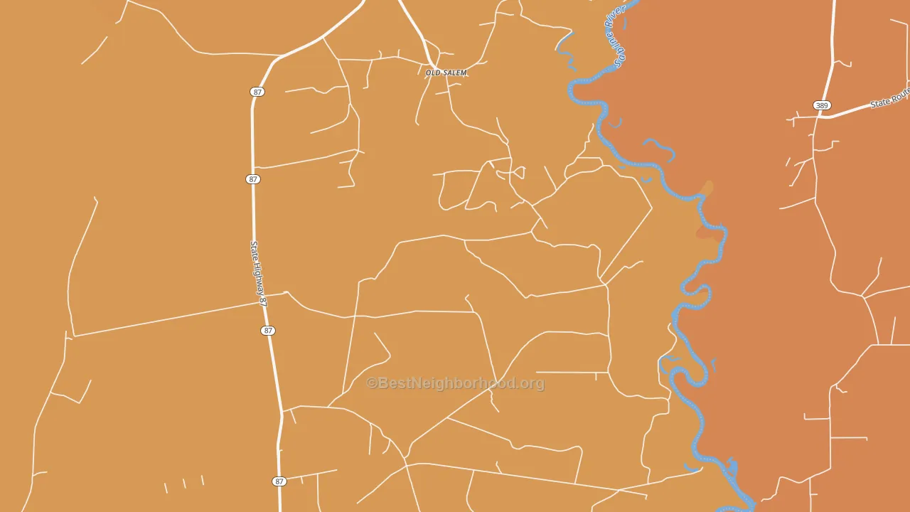 Map of the best neighborhoods in the Old Salem area, with better matches in green and worse matches in red