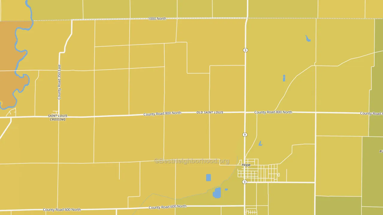 Map of the best neighborhoods in the Old St. Louis area, with better matches in green and worse matches in red