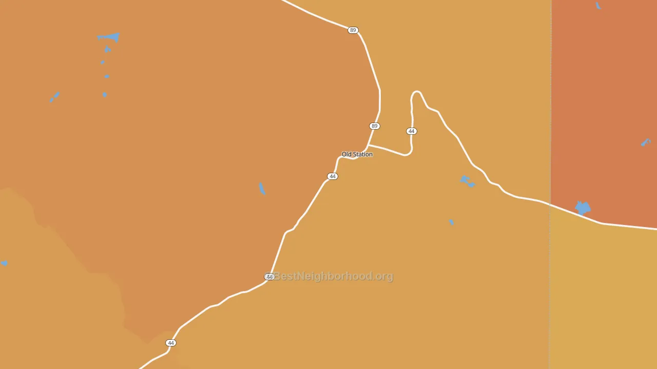 Map of the best neighborhoods in the Old Station area, with better matches in green and worse matches in red