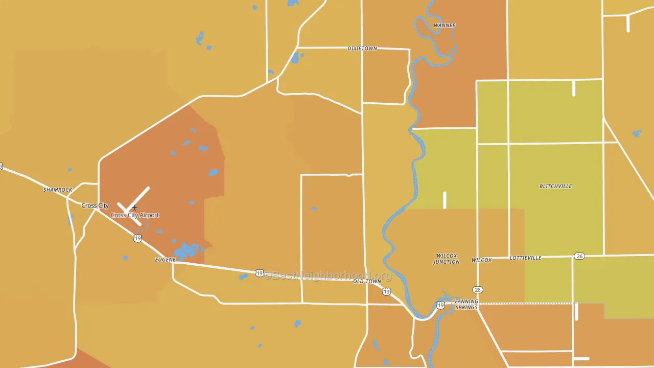 Map of the best neighborhoods in the Old Town area, with better matches in green and worse matches in red