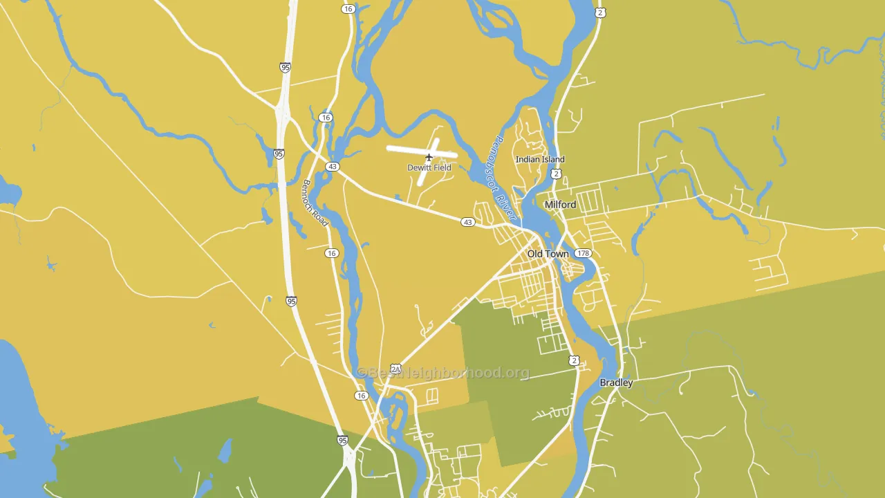 Map of the best neighborhoods in the Old Town area, with better matches in green and worse matches in red