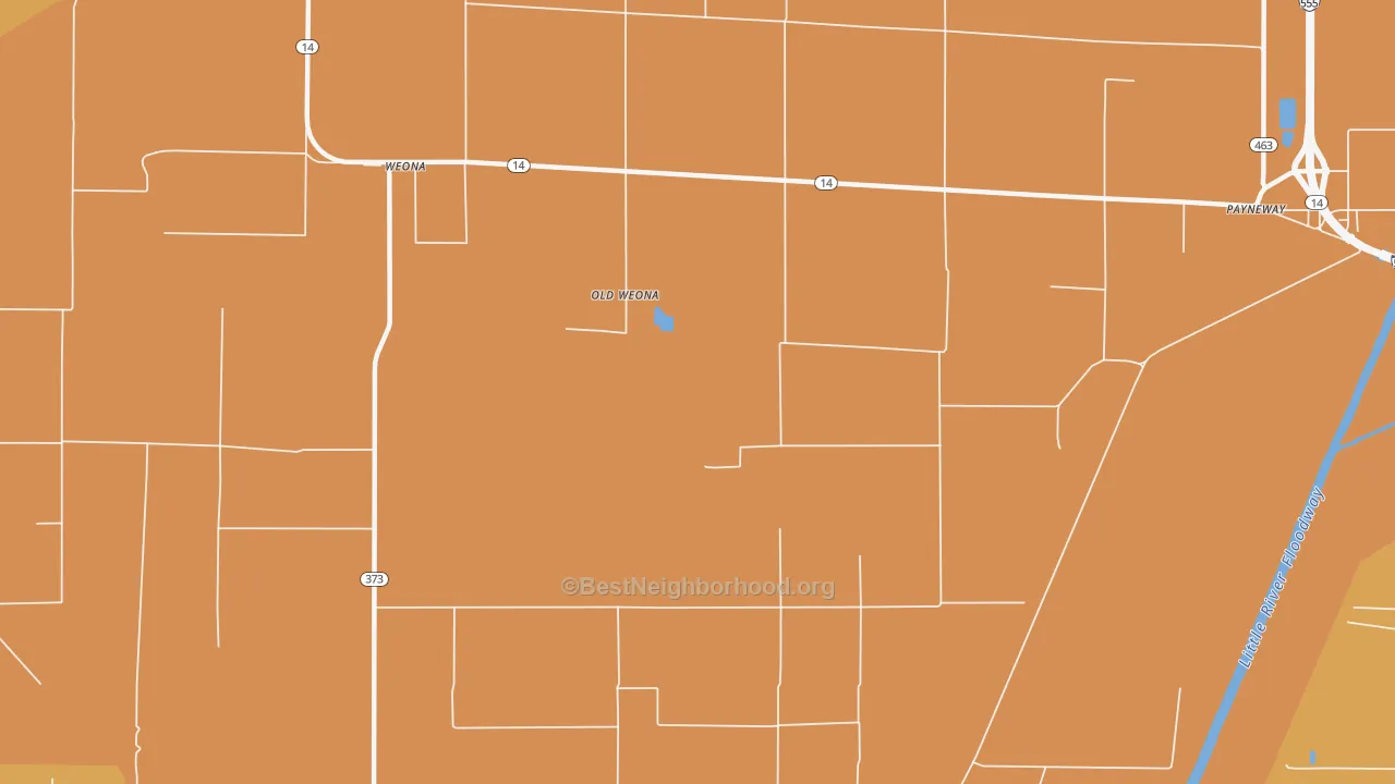 Map of the best neighborhoods in the Old Weona area, with better matches in green and worse matches in red
