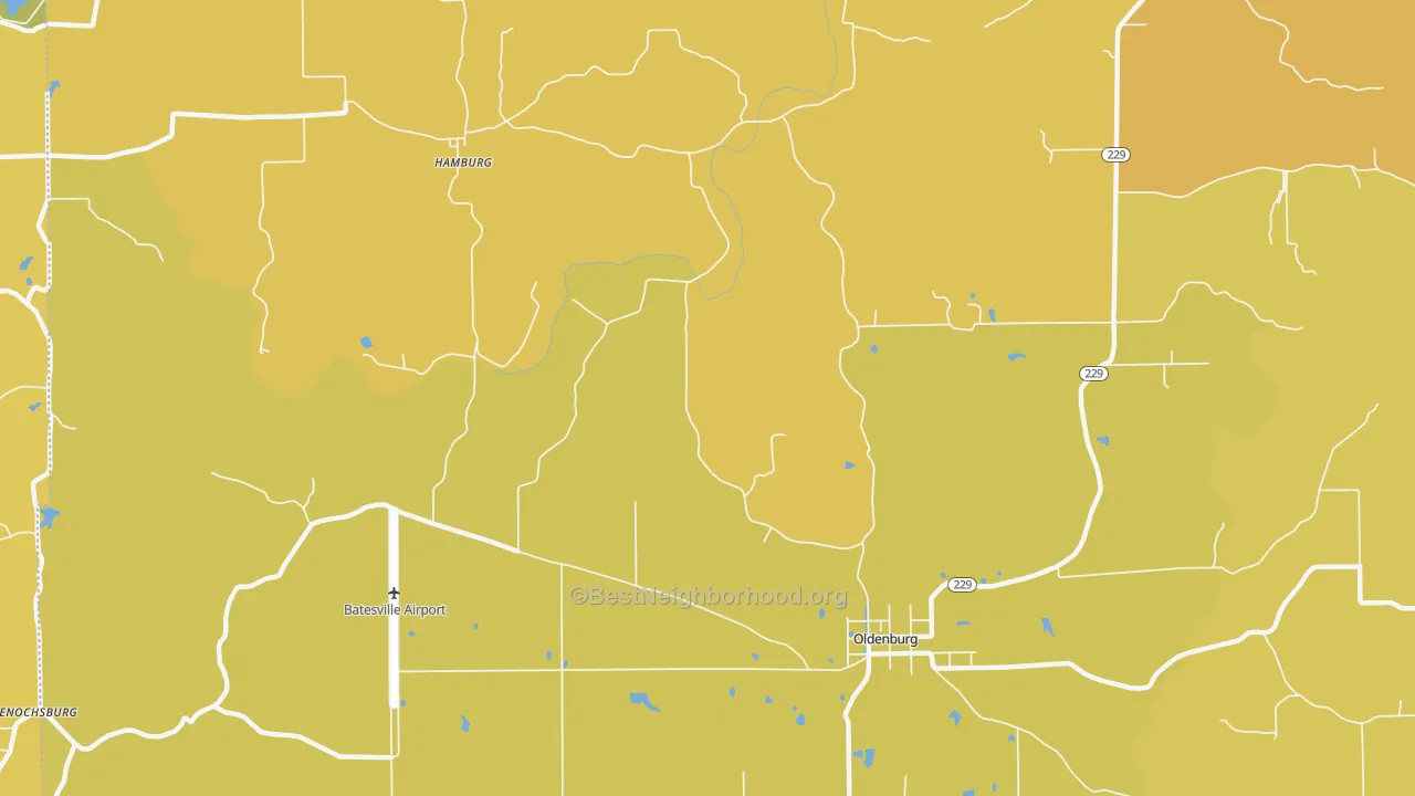 Map of the best neighborhoods in the Oldenburg area, with better matches in green and worse matches in red