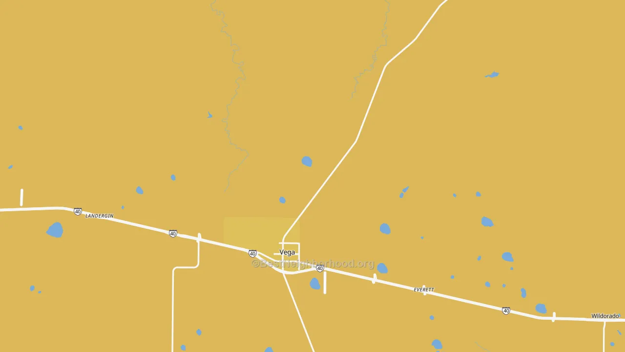Map of the best neighborhoods in the Oldham County area, with better matches in green and worse matches in red