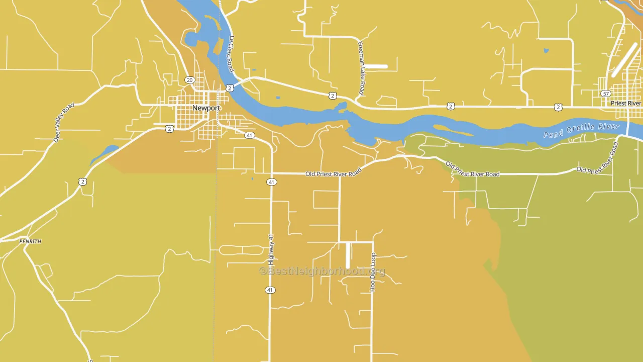 Map of the best neighborhoods in the Oldtown area, with better matches in green and worse matches in red