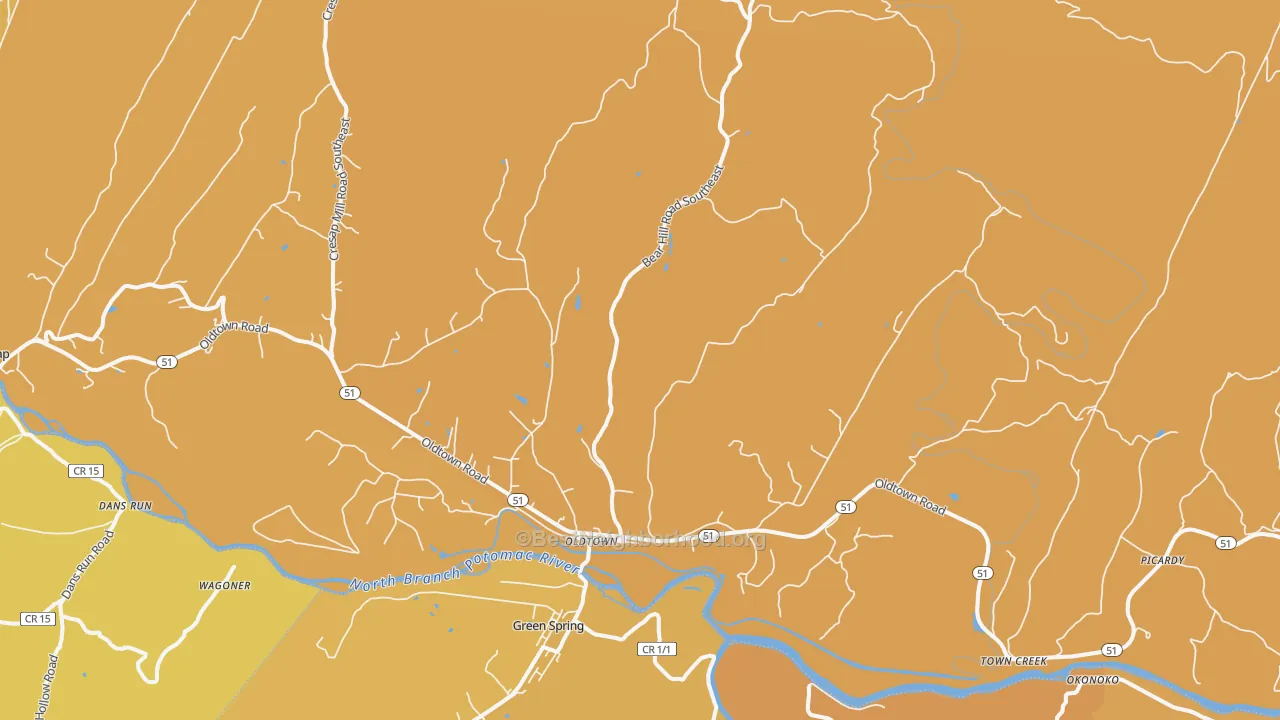 Map of the best neighborhoods in the Oldtown area, with better matches in green and worse matches in red