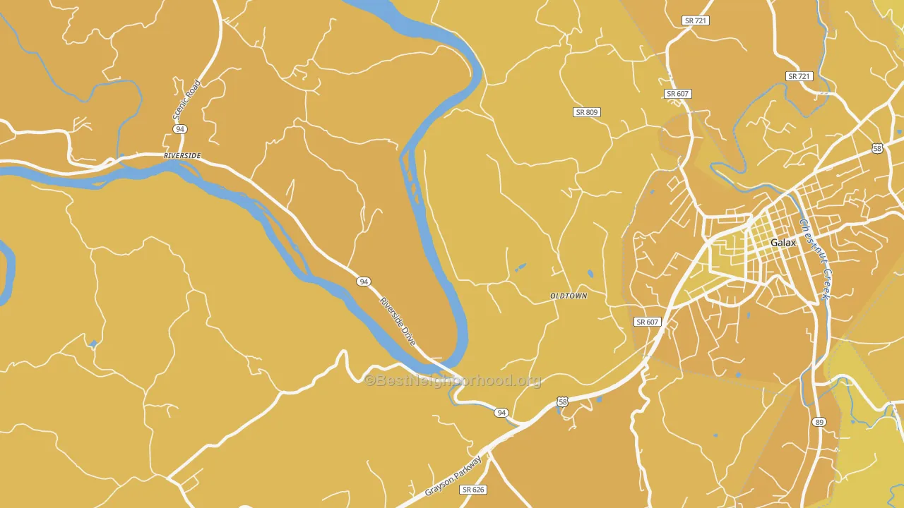 Map of the best neighborhoods in the Oldtown area, with better matches in green and worse matches in red