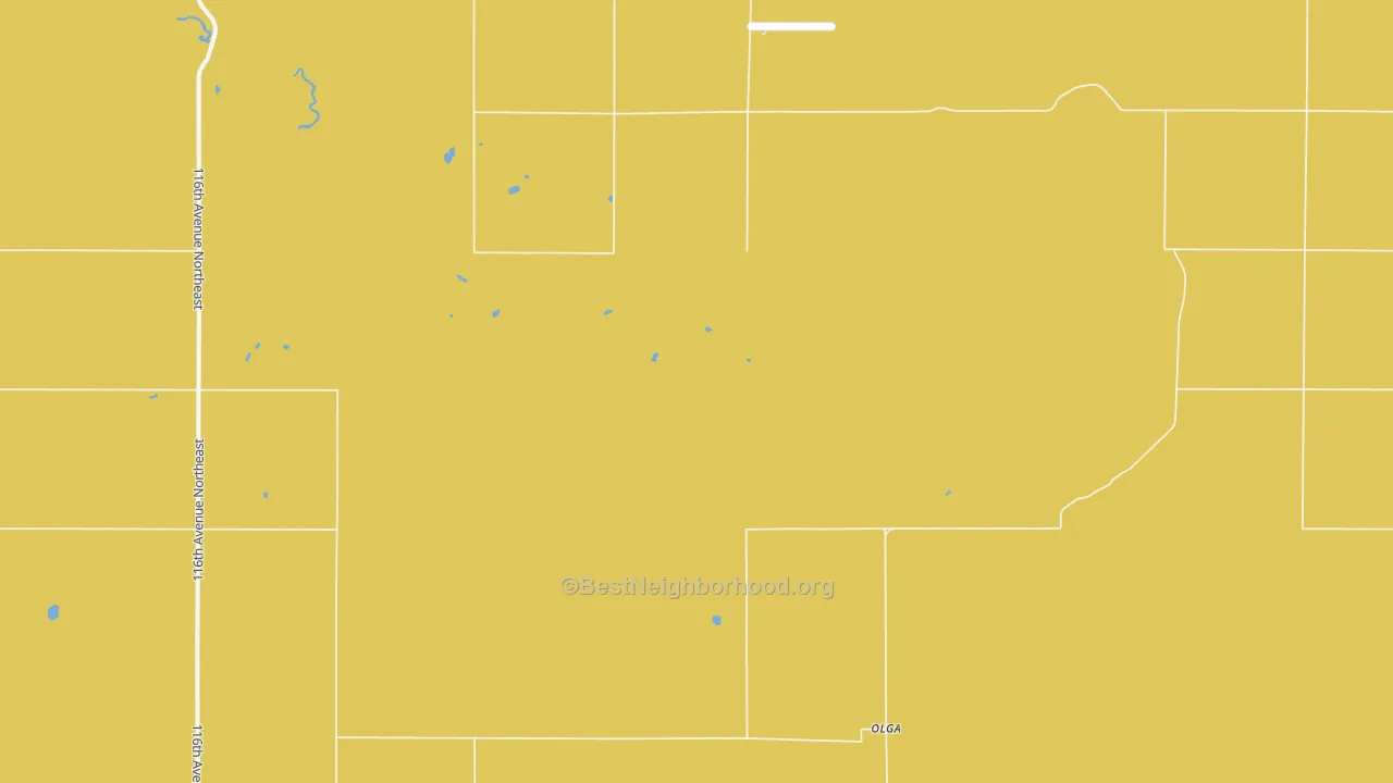 Map of the best neighborhoods in the Olga area, with better matches in green and worse matches in red