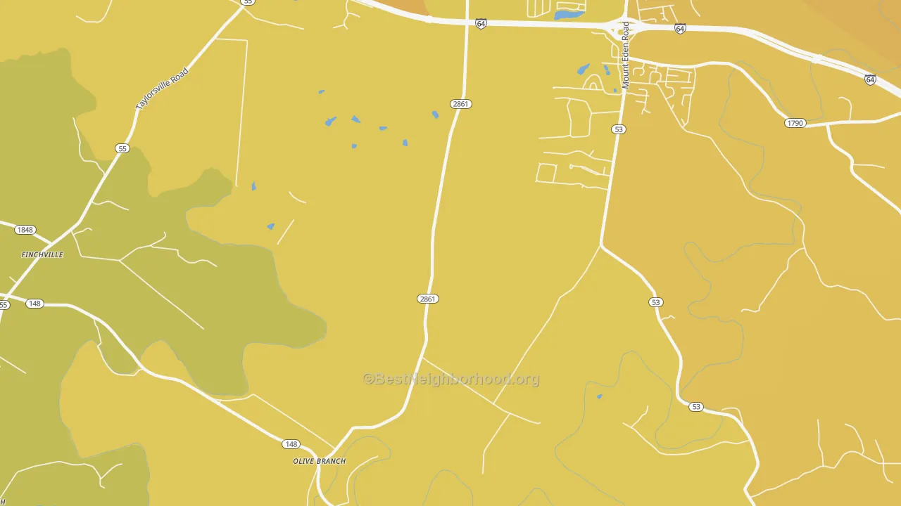 Map of the best neighborhoods in the Olive Branch area, with better matches in green and worse matches in red