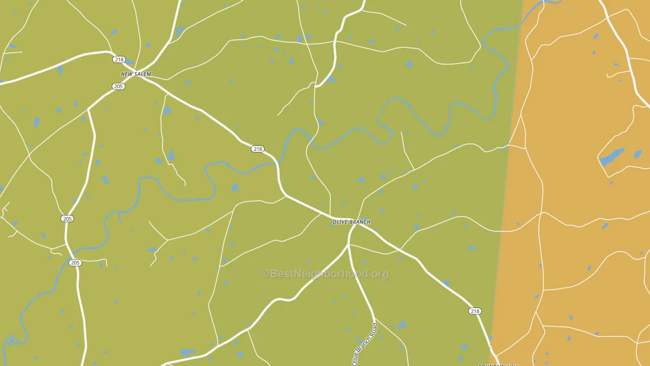 Map of the best neighborhoods in the Olive Branch area, with better matches in green and worse matches in red