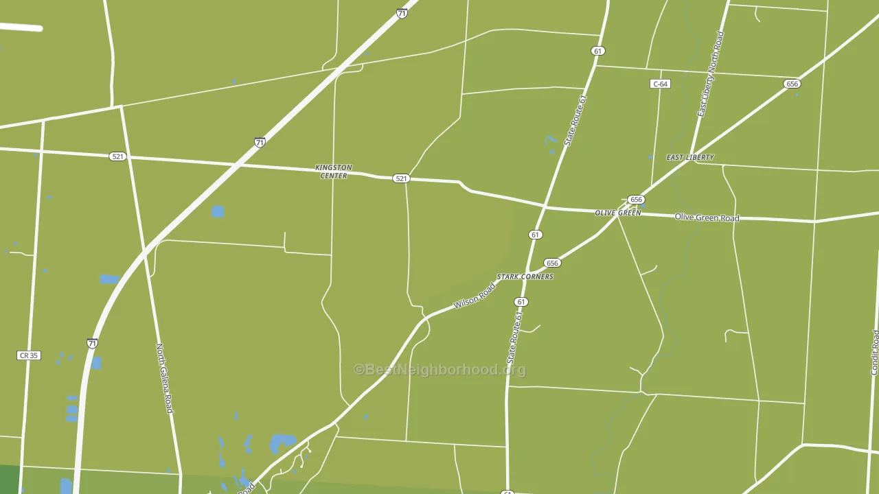 Map of the best neighborhoods in the Olive Green area, with better matches in green and worse matches in red