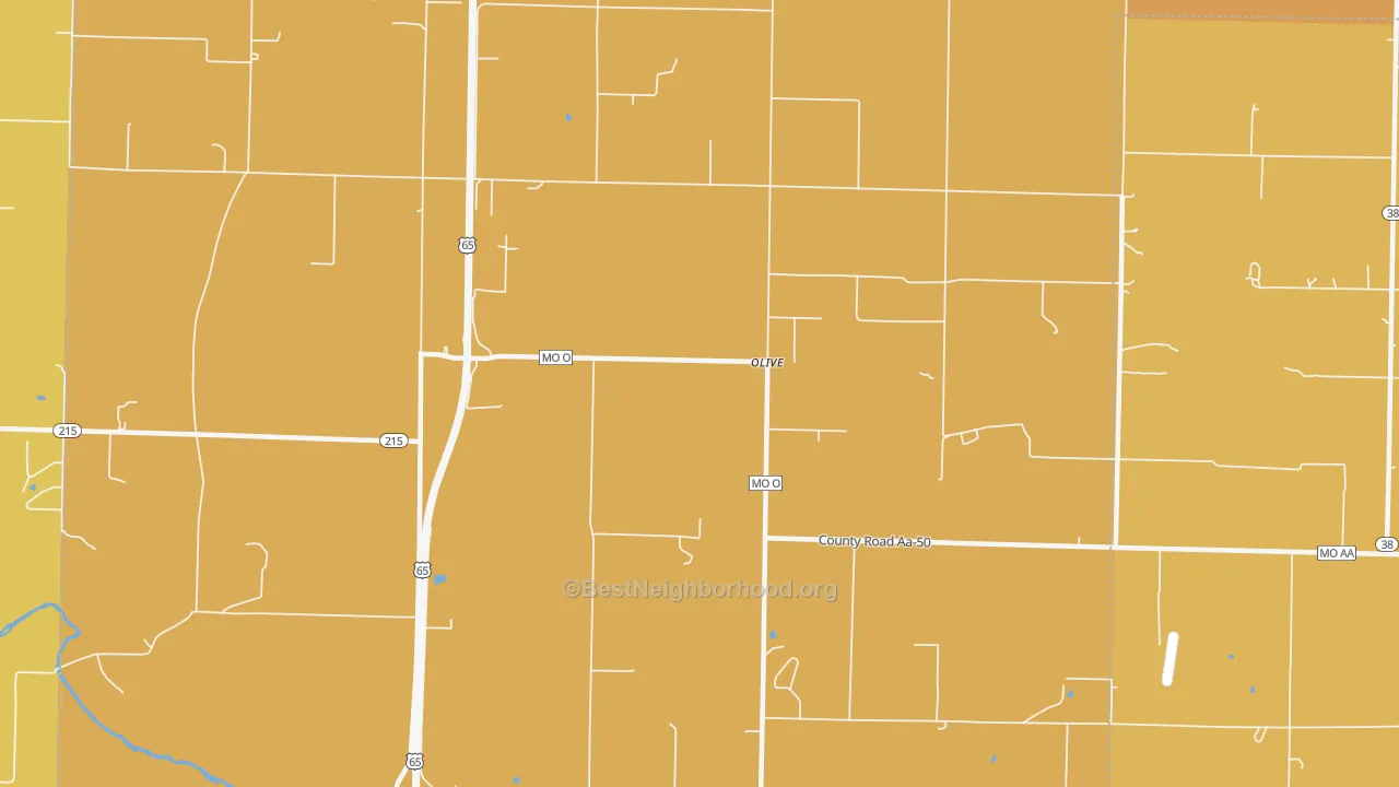 Map of the best neighborhoods in the Olive area, with better matches in green and worse matches in red