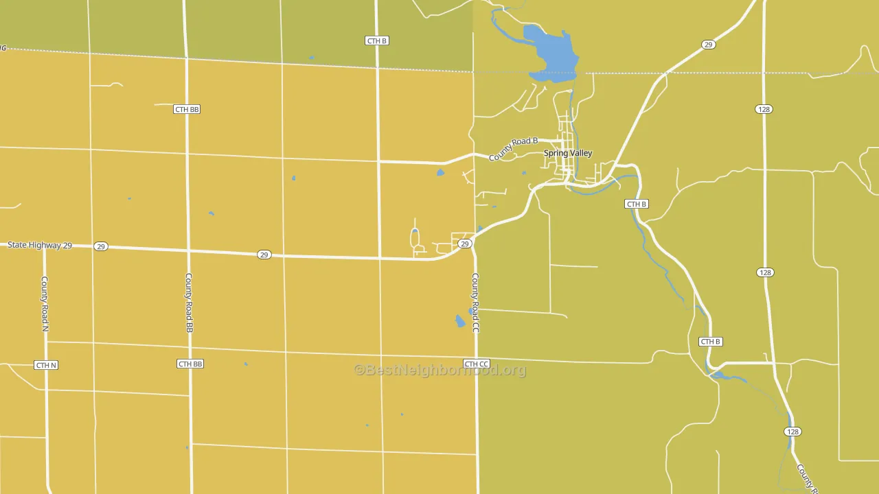 Map of the best neighborhoods in the Olivet area, with better matches in green and worse matches in red