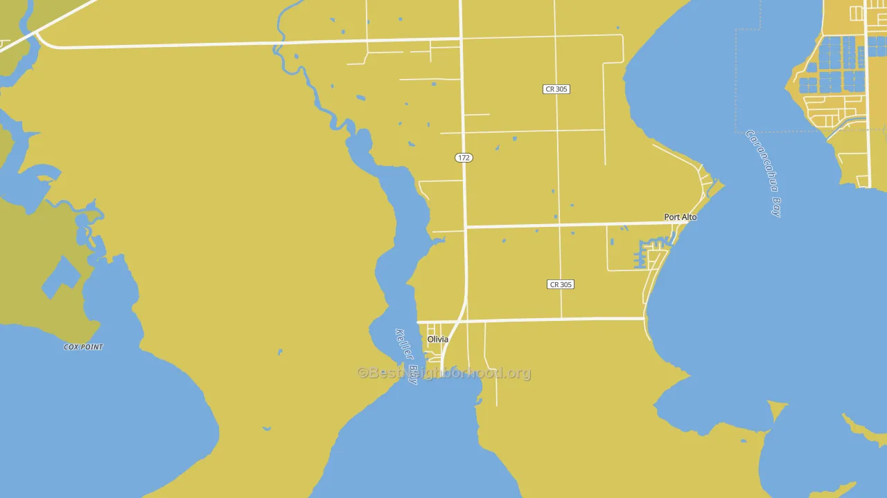 Map of the best neighborhoods in the Olivia area, with better matches in green and worse matches in red