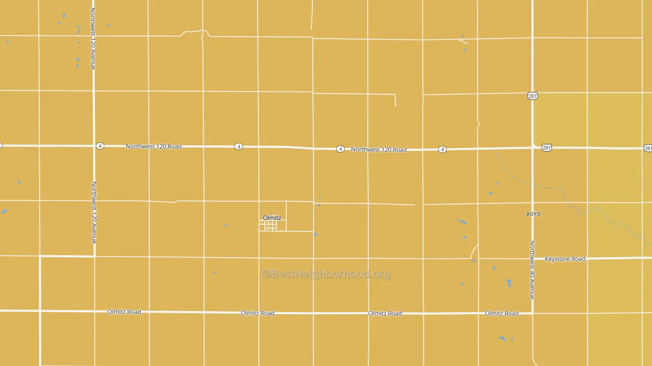Map of the best neighborhoods in the Olmitz area, with better matches in green and worse matches in red