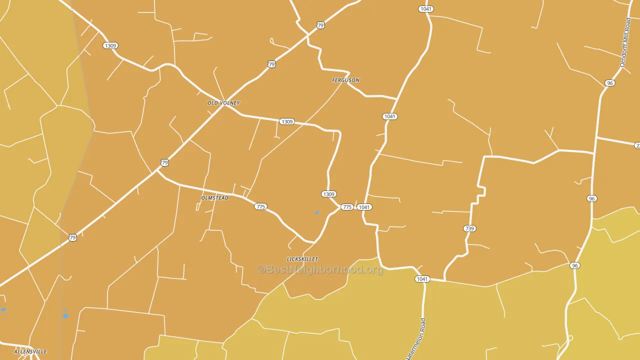 Map of the best neighborhoods in the Olmstead area, with better matches in green and worse matches in red