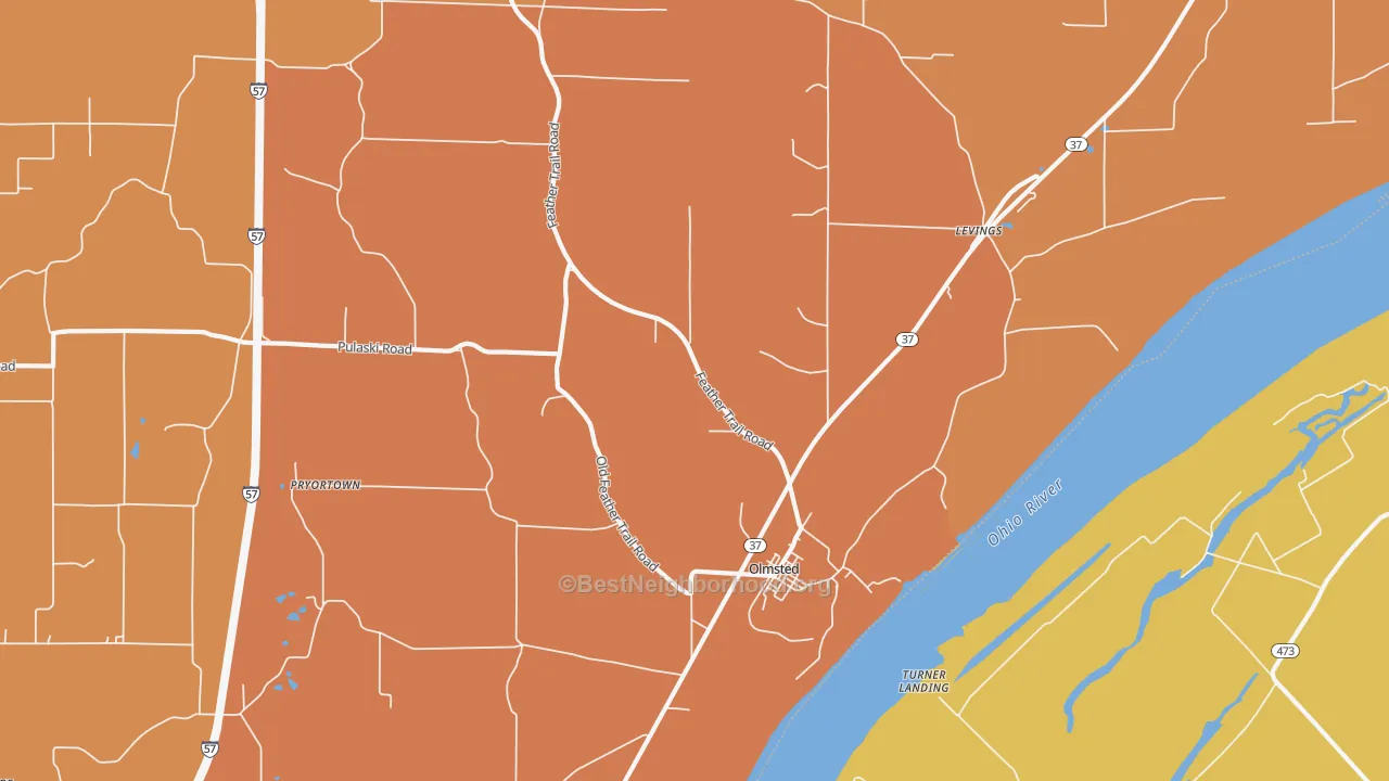 Map of the best neighborhoods in the Olmsted area, with better matches in green and worse matches in red