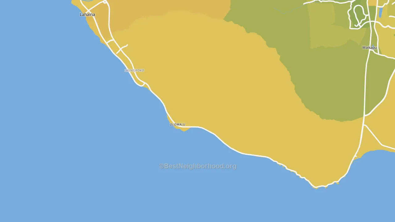 Map of the best neighborhoods in the Olowalu area, with better matches in green and worse matches in red
