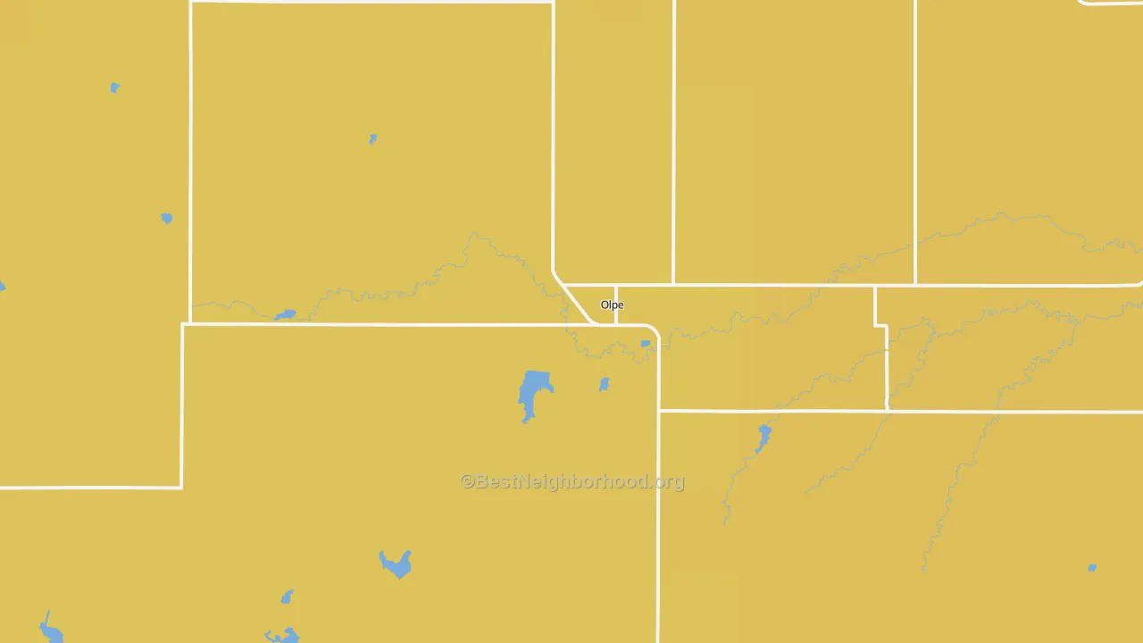 Map of the best neighborhoods in the Olpe area, with better matches in green and worse matches in red