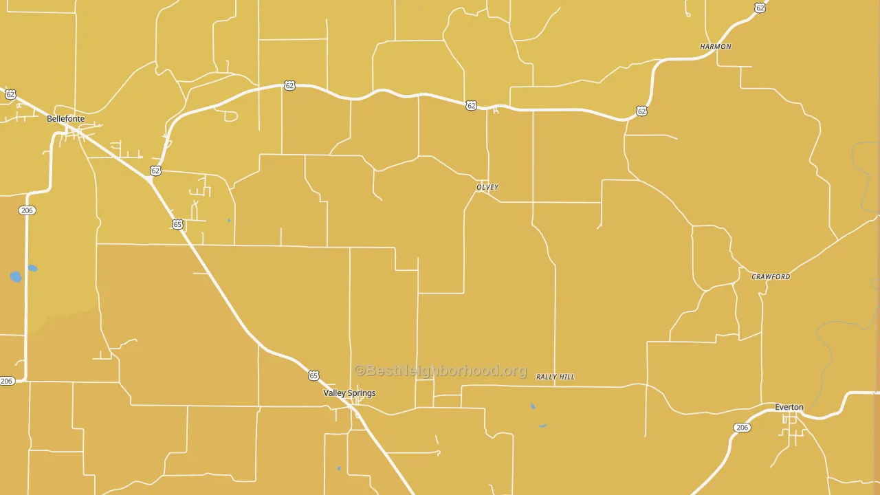 Map of the best neighborhoods in the Olvey area, with better matches in green and worse matches in red