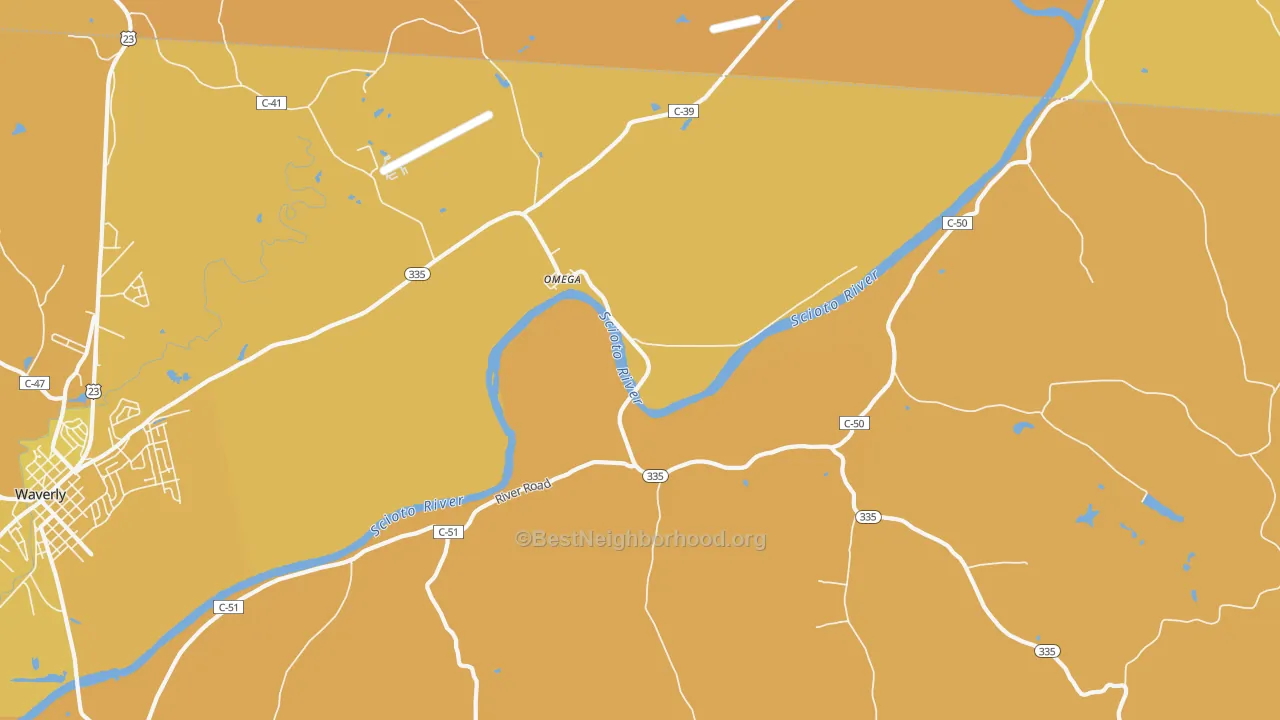Map of the best neighborhoods in the Omega area, with better matches in green and worse matches in red