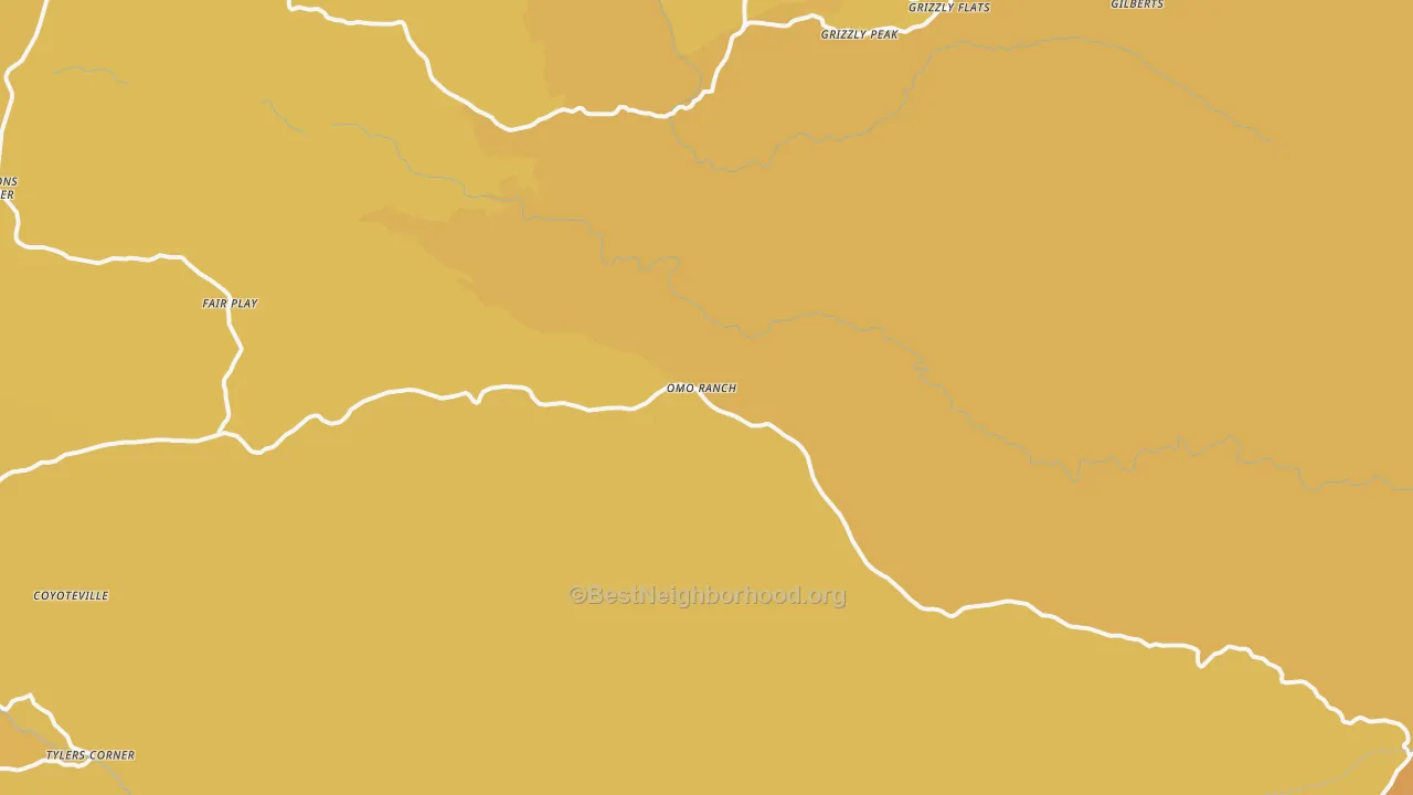 Map of the best neighborhoods in the Omo Ranch area, with better matches in green and worse matches in red