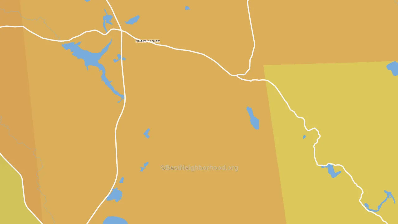 Map of the best neighborhoods in the Onchiota area, with better matches in green and worse matches in red