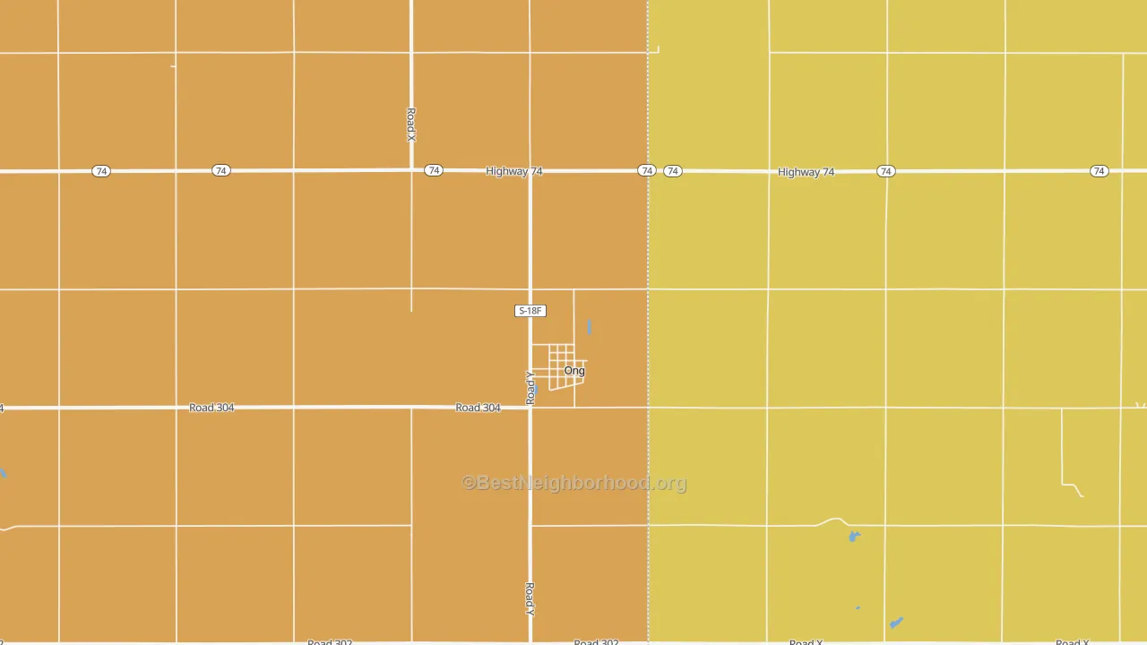 Map of the best neighborhoods in the Ong area, with better matches in green and worse matches in red