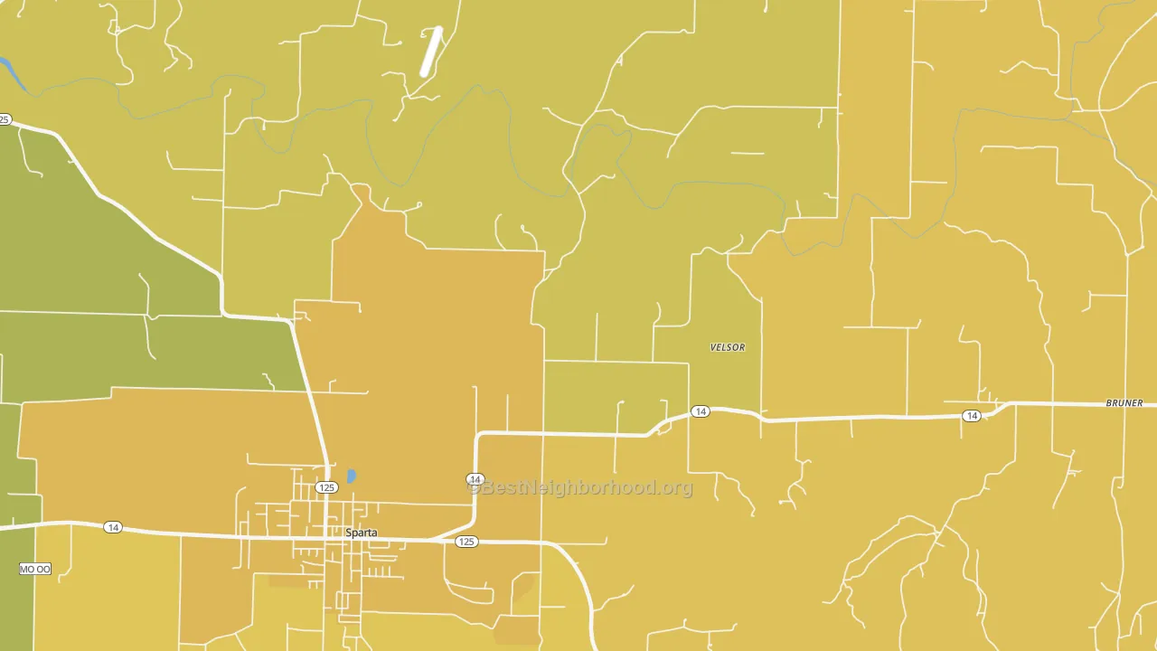 Map of the best neighborhoods in the Ongo area, with better matches in green and worse matches in red