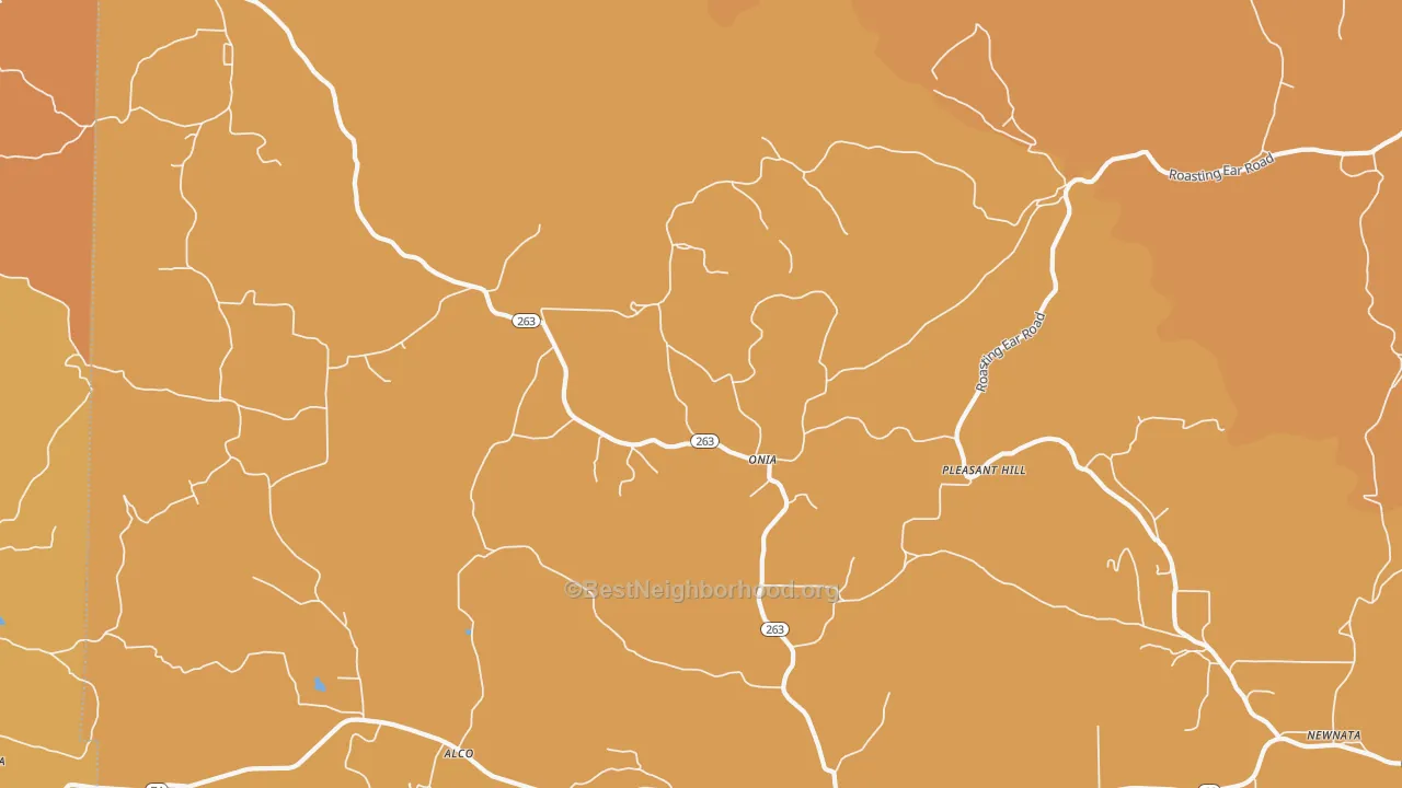 Map of the best neighborhoods in the Onia area, with better matches in green and worse matches in red