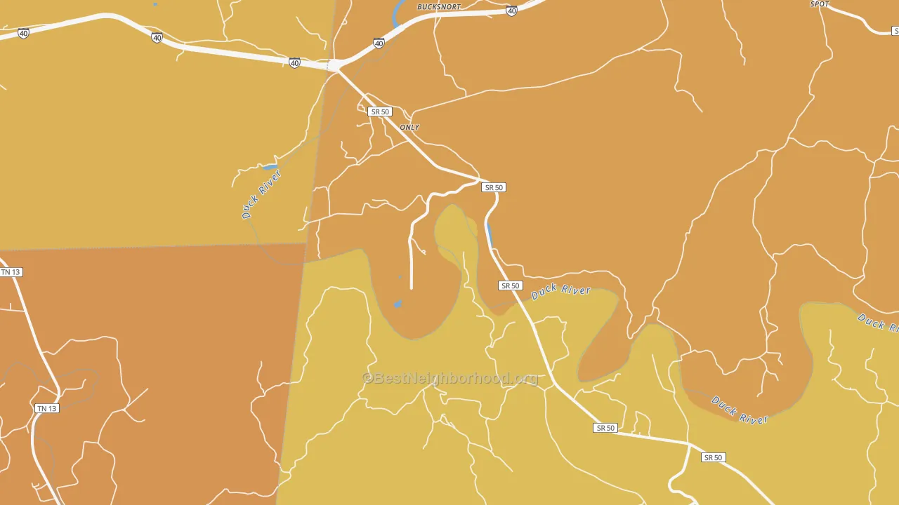 Map of the best neighborhoods in the Only area, with better matches in green and worse matches in red