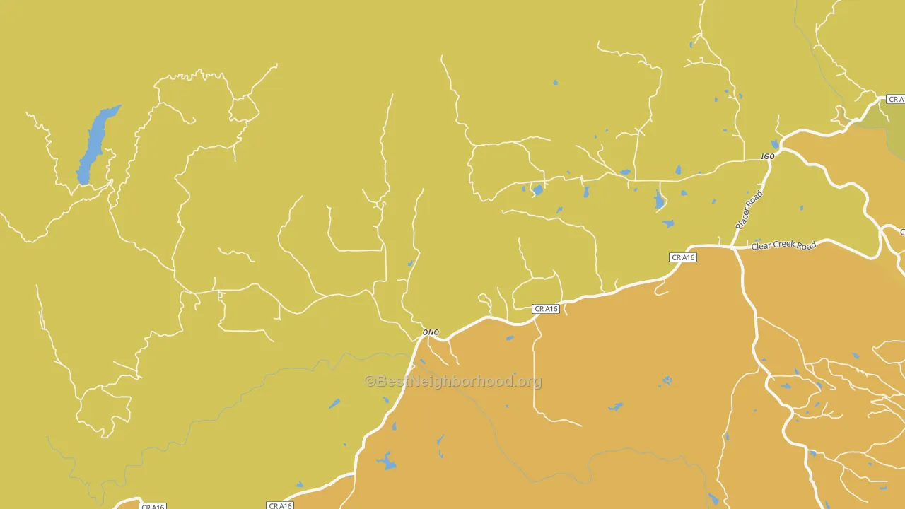 Map of the best neighborhoods in the Ono area, with better matches in green and worse matches in red