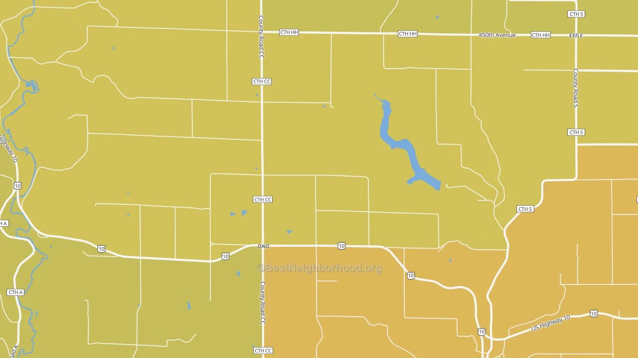 Map of the best neighborhoods in the Ono area, with better matches in green and worse matches in red