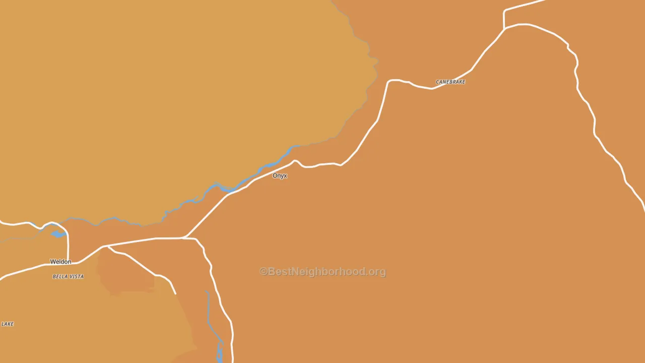 Map of the best neighborhoods in the Onyx area, with better matches in green and worse matches in red