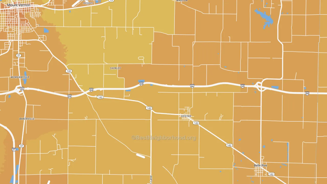 Map of the best neighborhoods in the Opdyke area, with better matches in green and worse matches in red