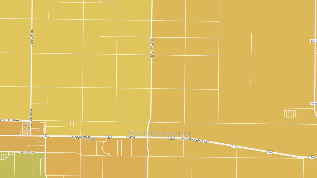 Map of the best neighborhoods in the Opdyke area, with better matches in green and worse matches in red