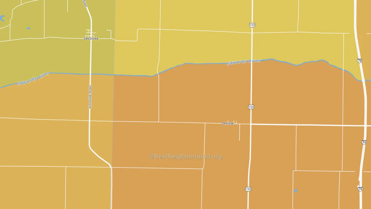Map of the best neighborhoods in the Opheim area, with better matches in green and worse matches in red