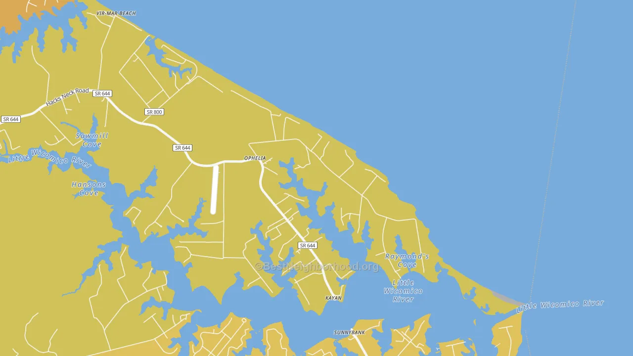 Map of the best neighborhoods in the Ophelia area, with better matches in green and worse matches in red