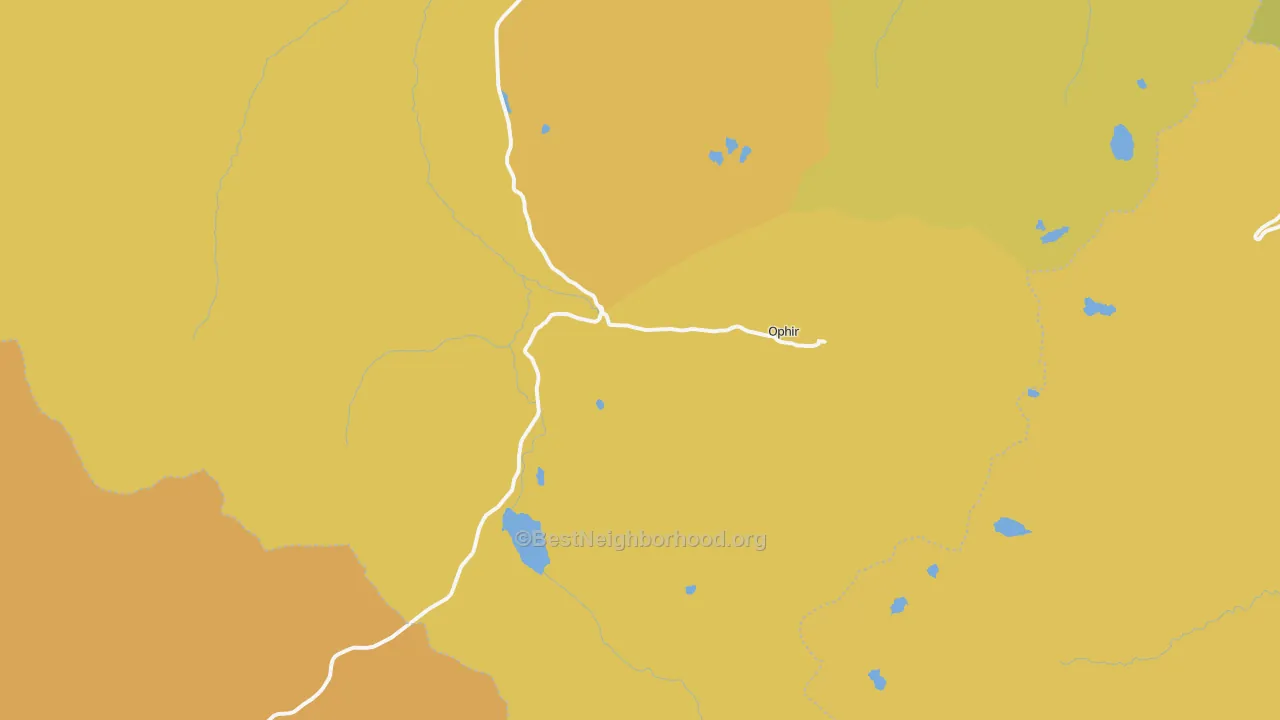 Map of the best neighborhoods in the Ophir area, with better matches in green and worse matches in red
