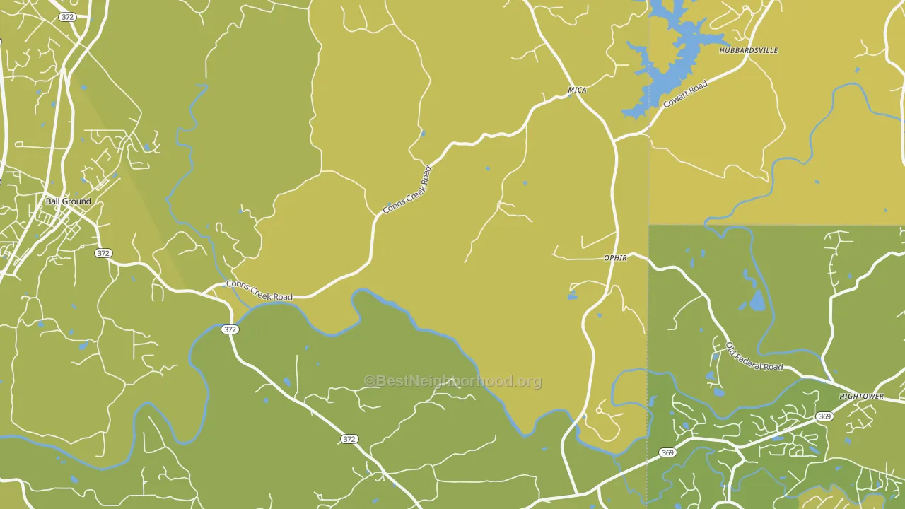 Map of the best neighborhoods in the Ophir area, with better matches in green and worse matches in red