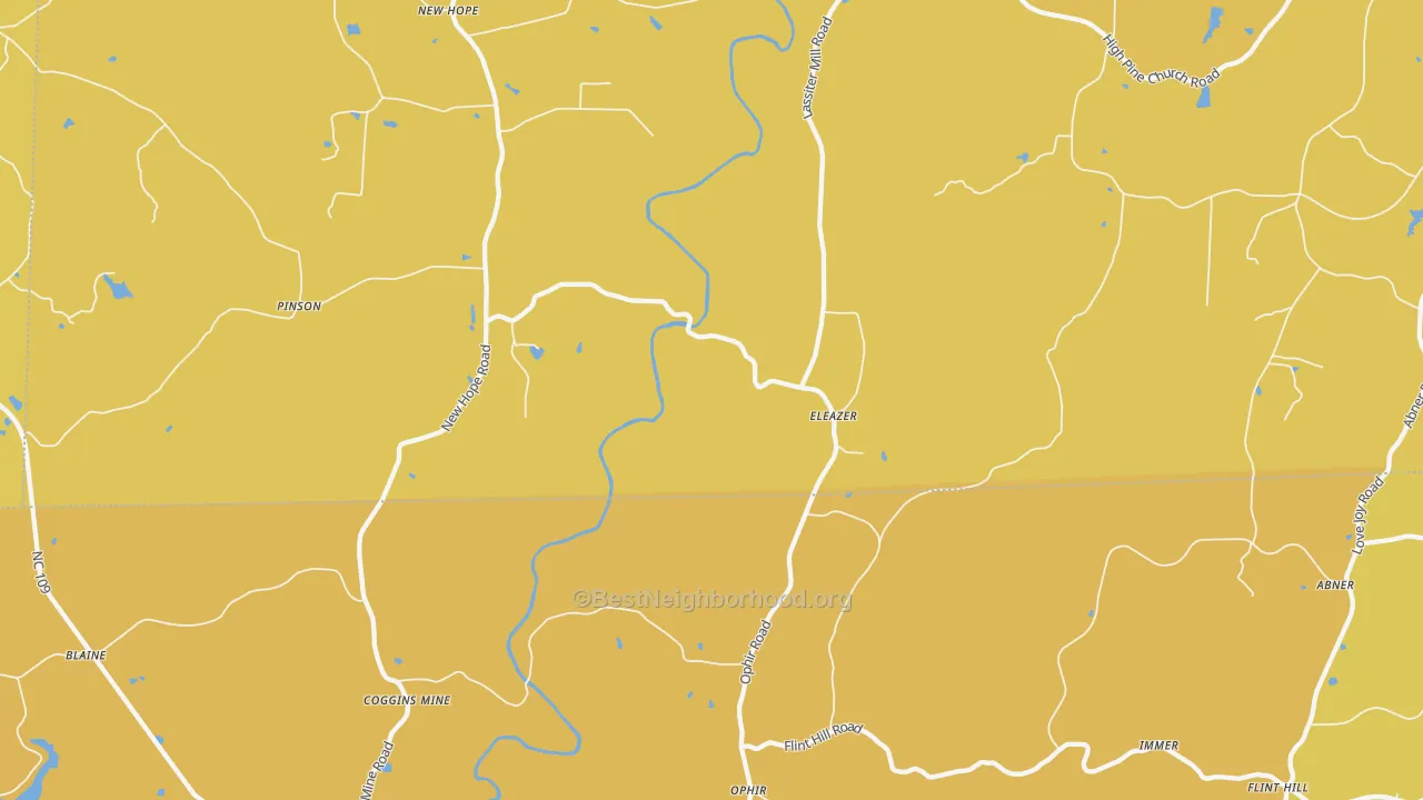 Map of the best neighborhoods in the Ophir area, with better matches in green and worse matches in red