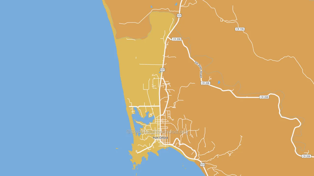 Map of the best neighborhoods in the Ophir area, with better matches in green and worse matches in red