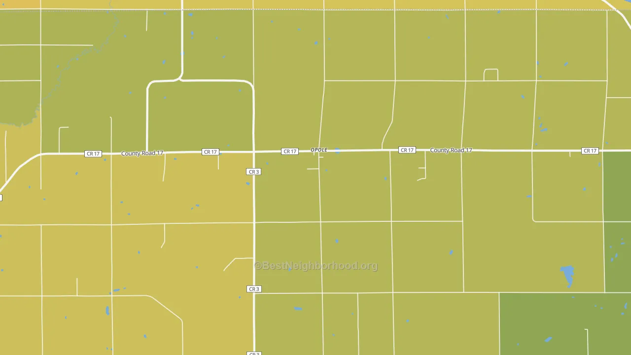 Map of the best neighborhoods in the Opole area, with better matches in green and worse matches in red